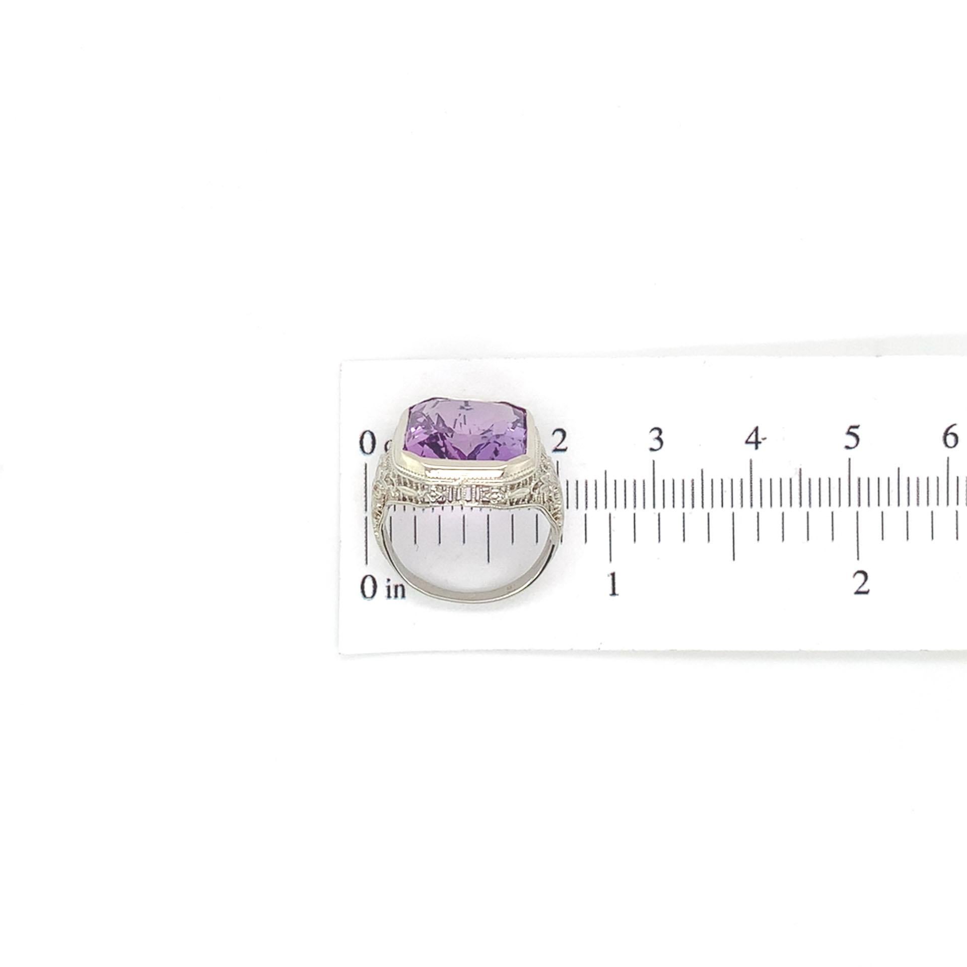 14K Filigree Art Deco Large 7.90 carat Amethyst Ring size 5.25 For Sale 4