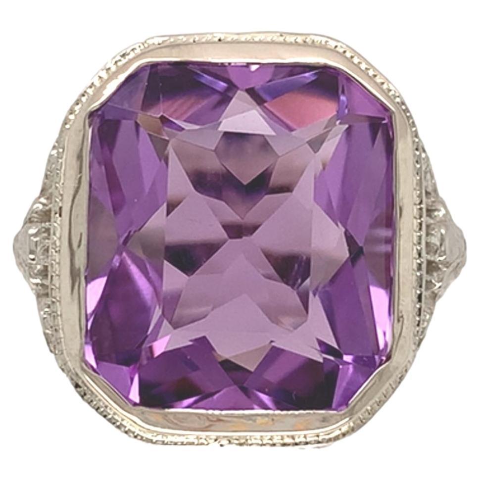 14K Filigree Art Deco Large 7.90 carat Amethyst Ring size 5.25 For Sale