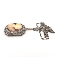 14K Filigree Coral Cameo Necklace