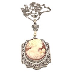 14K Filigree Coral Cameo Necklace