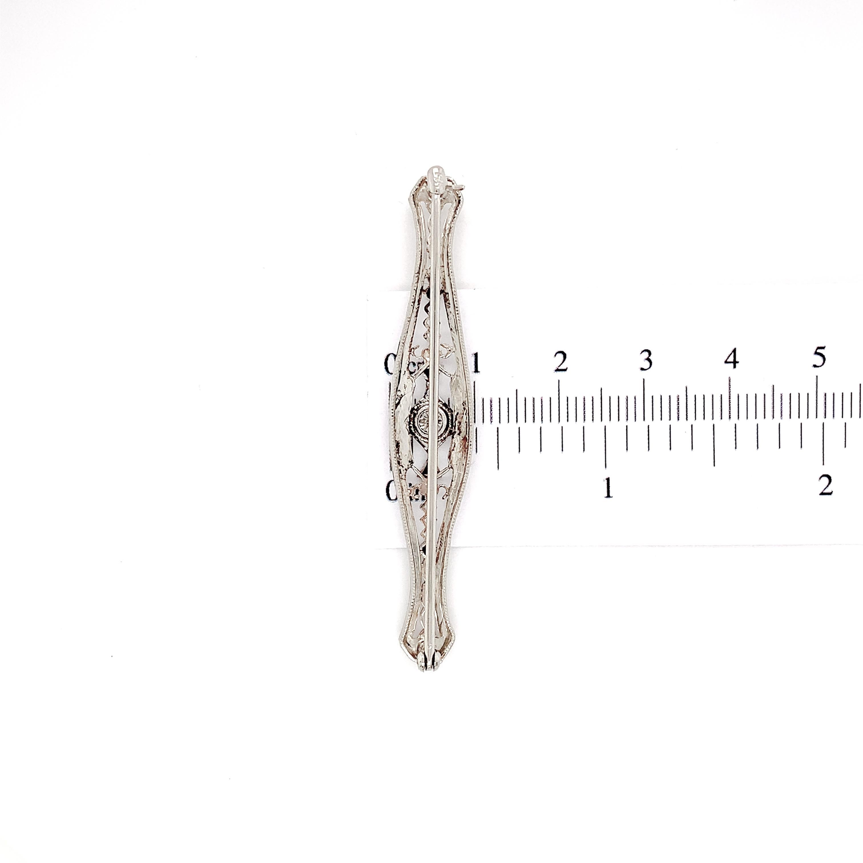 14K Filigrane Diamant-Bar-Anstecknadel mit Platinplatte und synthetischen Saphir-Akzenten im Angebot 2
