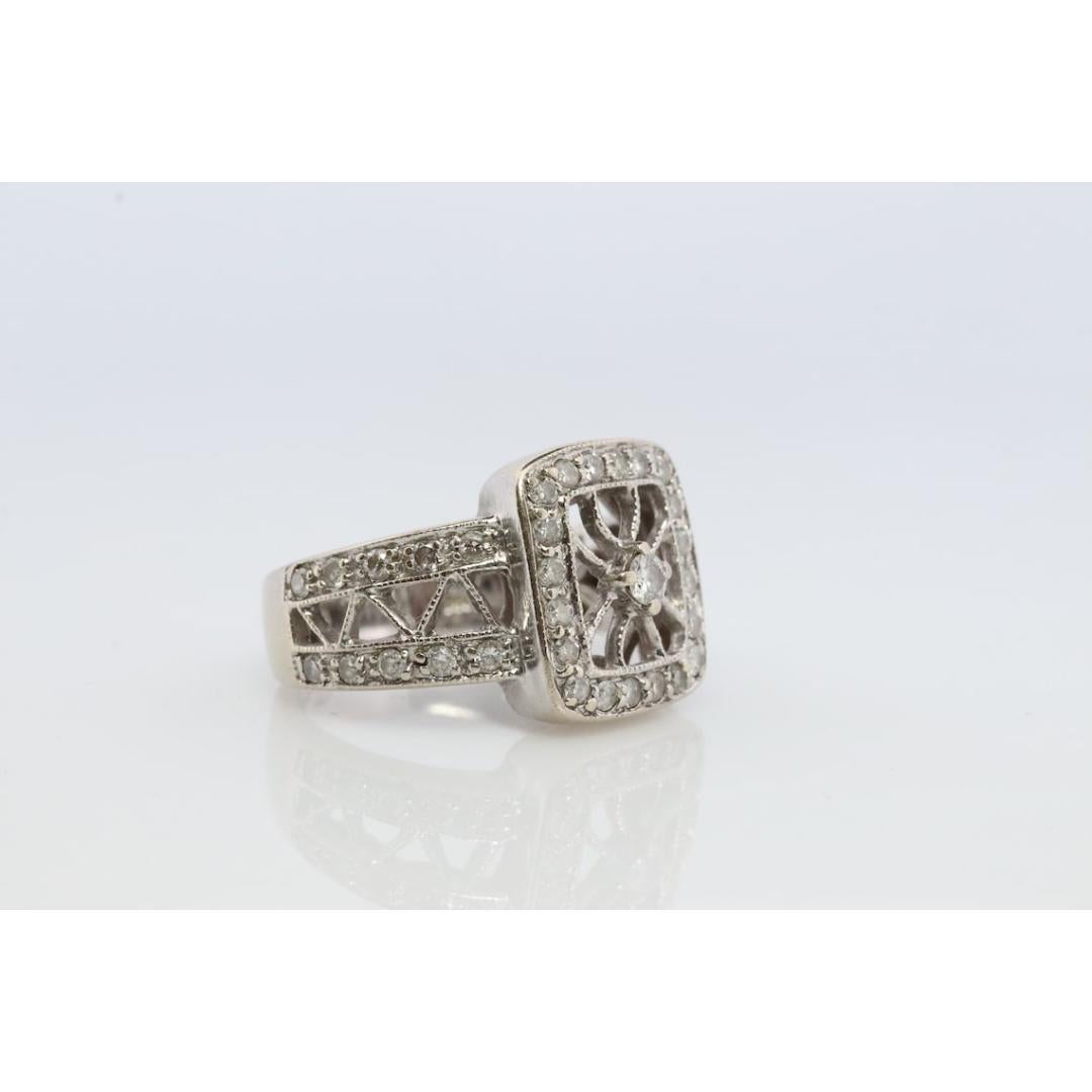 14k Filigree diamond shield ring. 14k Vintage diamond ring. Open Work Diamond In Good Condition For Sale In Port Charlotte, FL