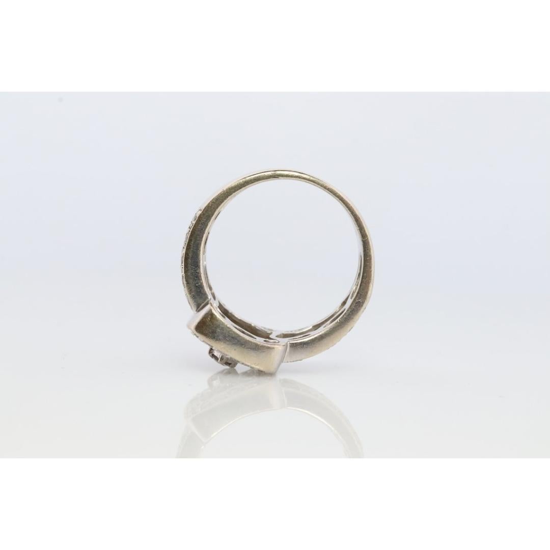 14k Filigree diamond shield ring. 14k Vintage diamond ring. Open Work Diamond For Sale 1