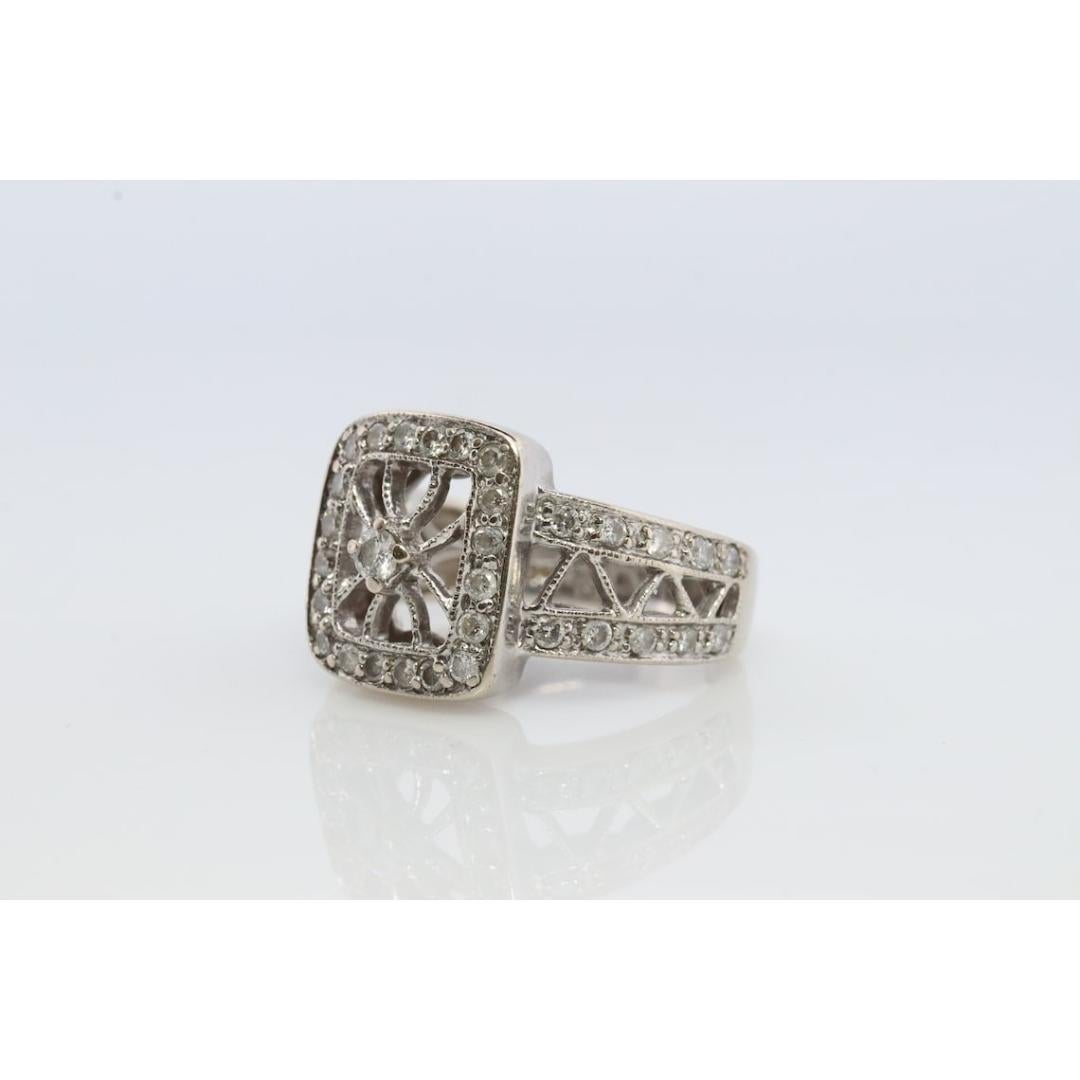 14k Filigree diamond shield ring. 14k Vintage diamond ring. Open Work Diamond For Sale 2