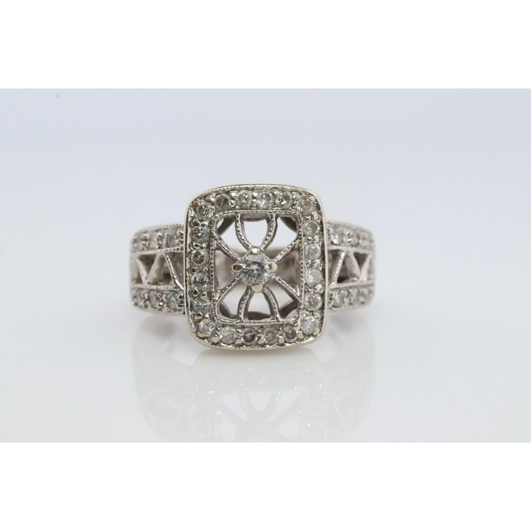 14k Filigree diamond shield ring. 14k Vintage diamond ring. Open Work Diamond For Sale 3