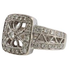 14k Filigrana anillo escudo diamante. Anillo vintage de diamantes de 14k. Diamante de trabajo abierto