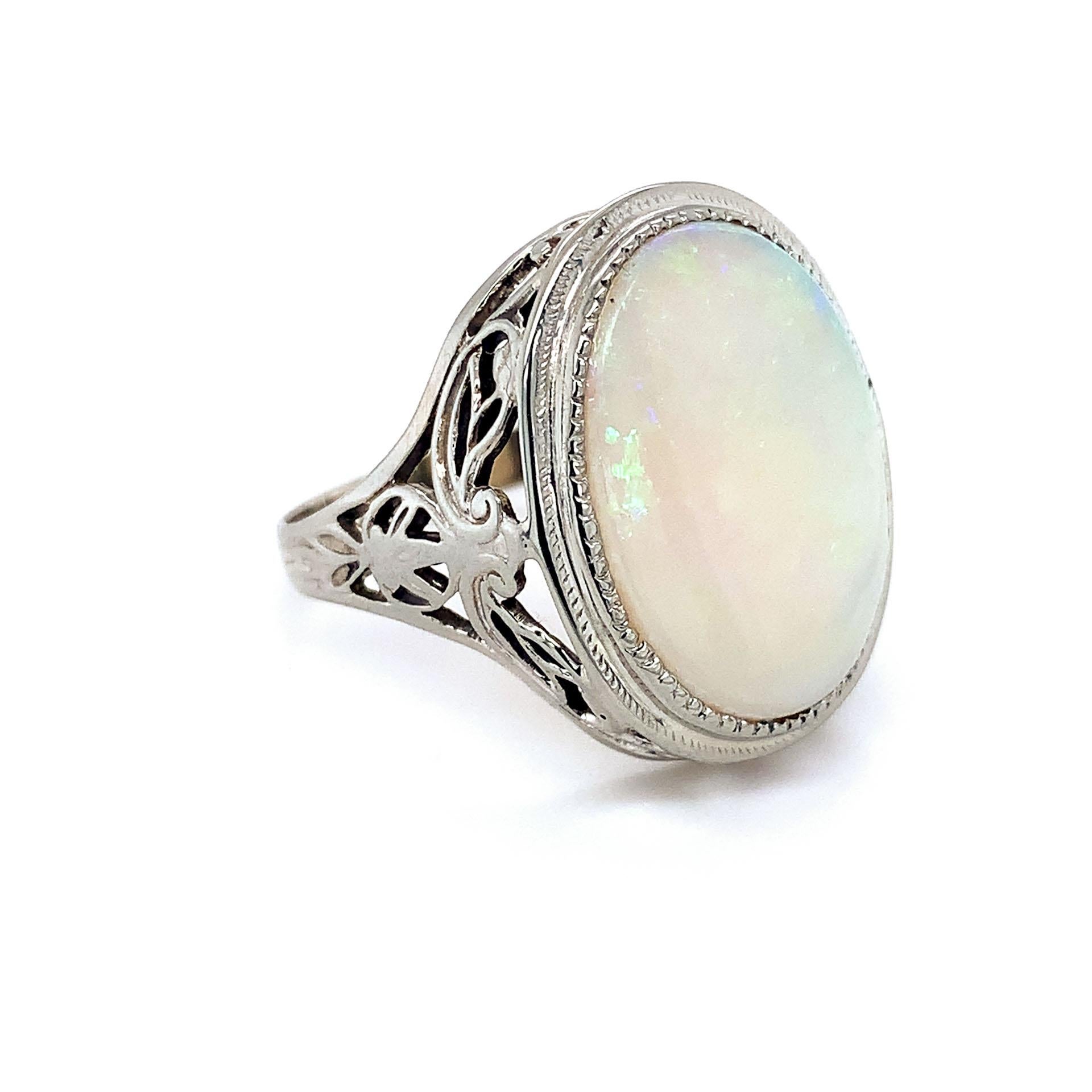 Oval Cut 14K Filigree Large 4.70ct Opal Ring
