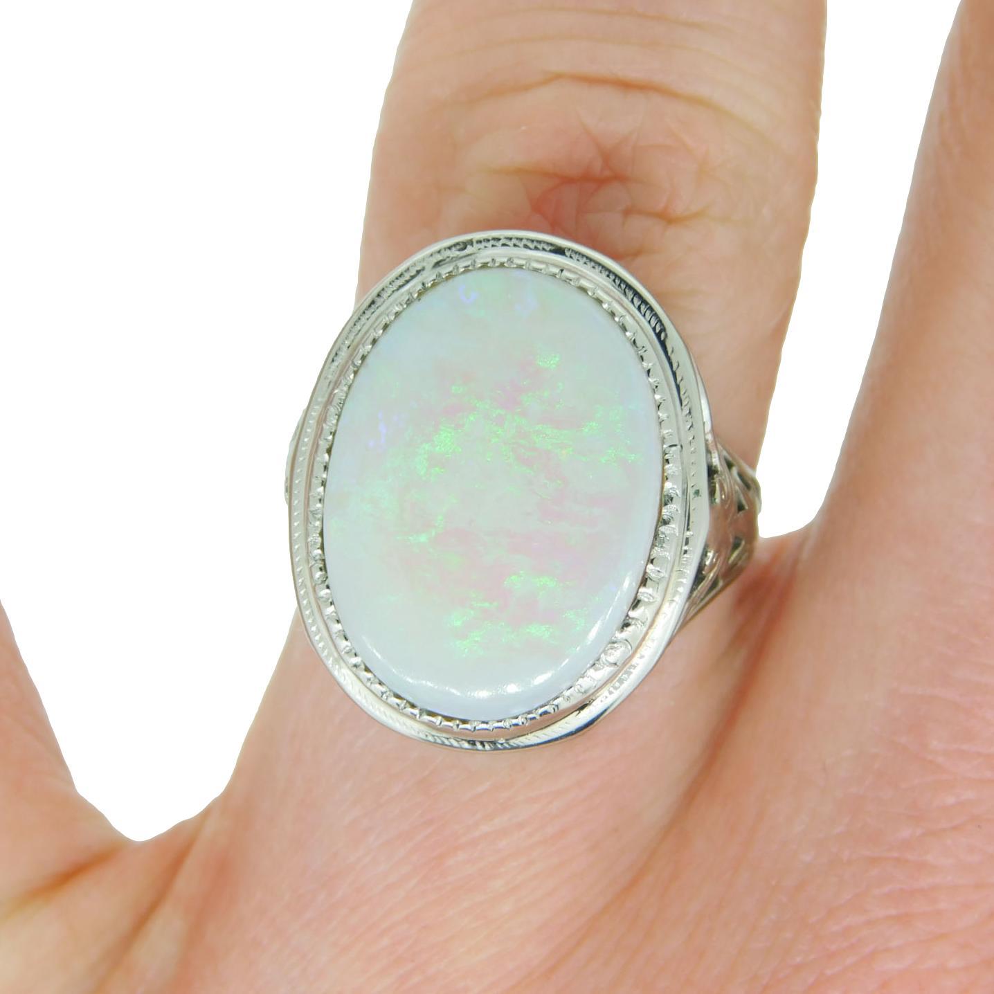 14K Filigree Large 4.70ct Opal Ring 4