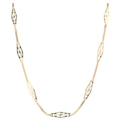 14K Filigree Lozenge & Curb Link Chain
