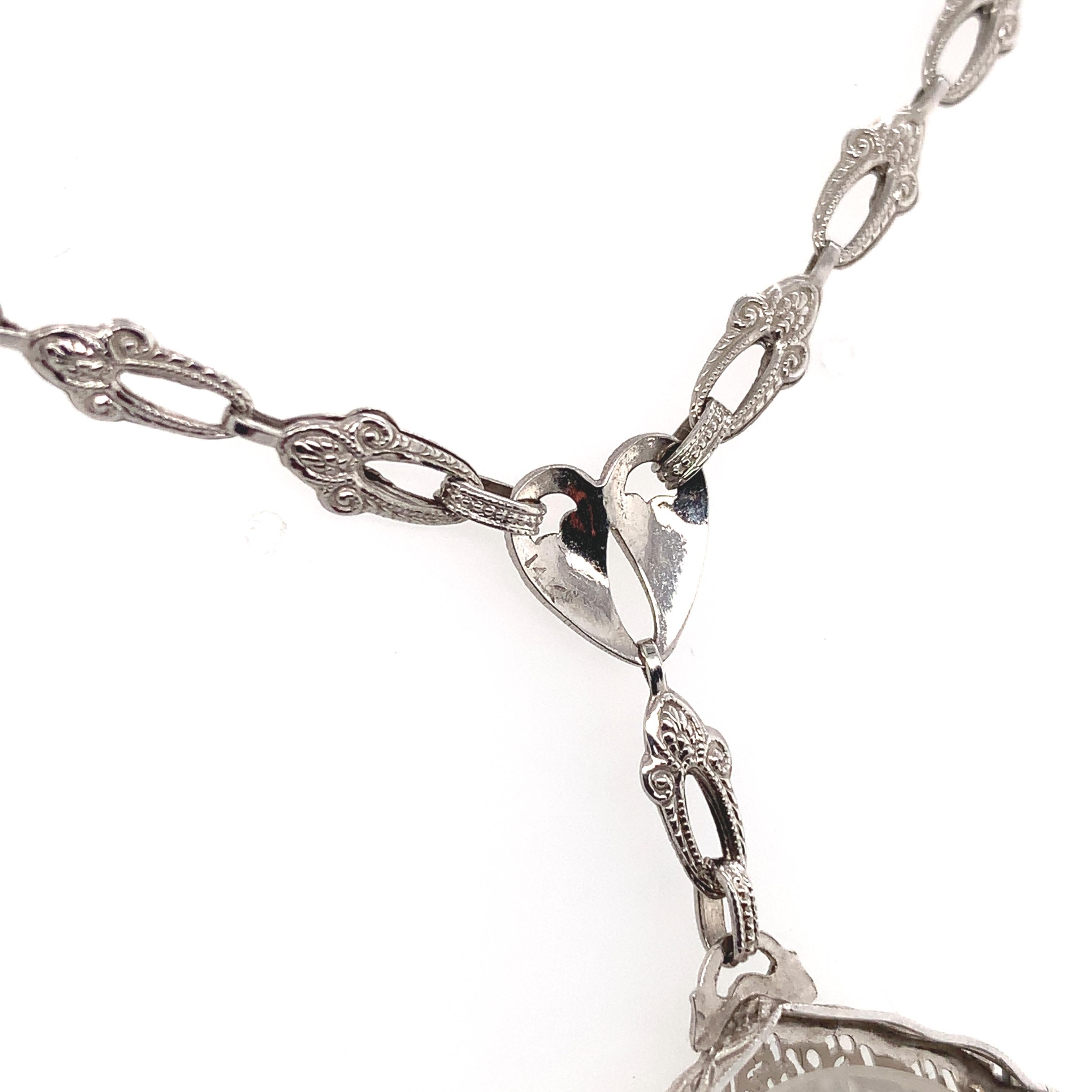14K Filigrane Bergkristall-Diamant-Halskette mit gegossener Gliederkette im Zustand „Gut“ im Angebot in Big Bend, WI