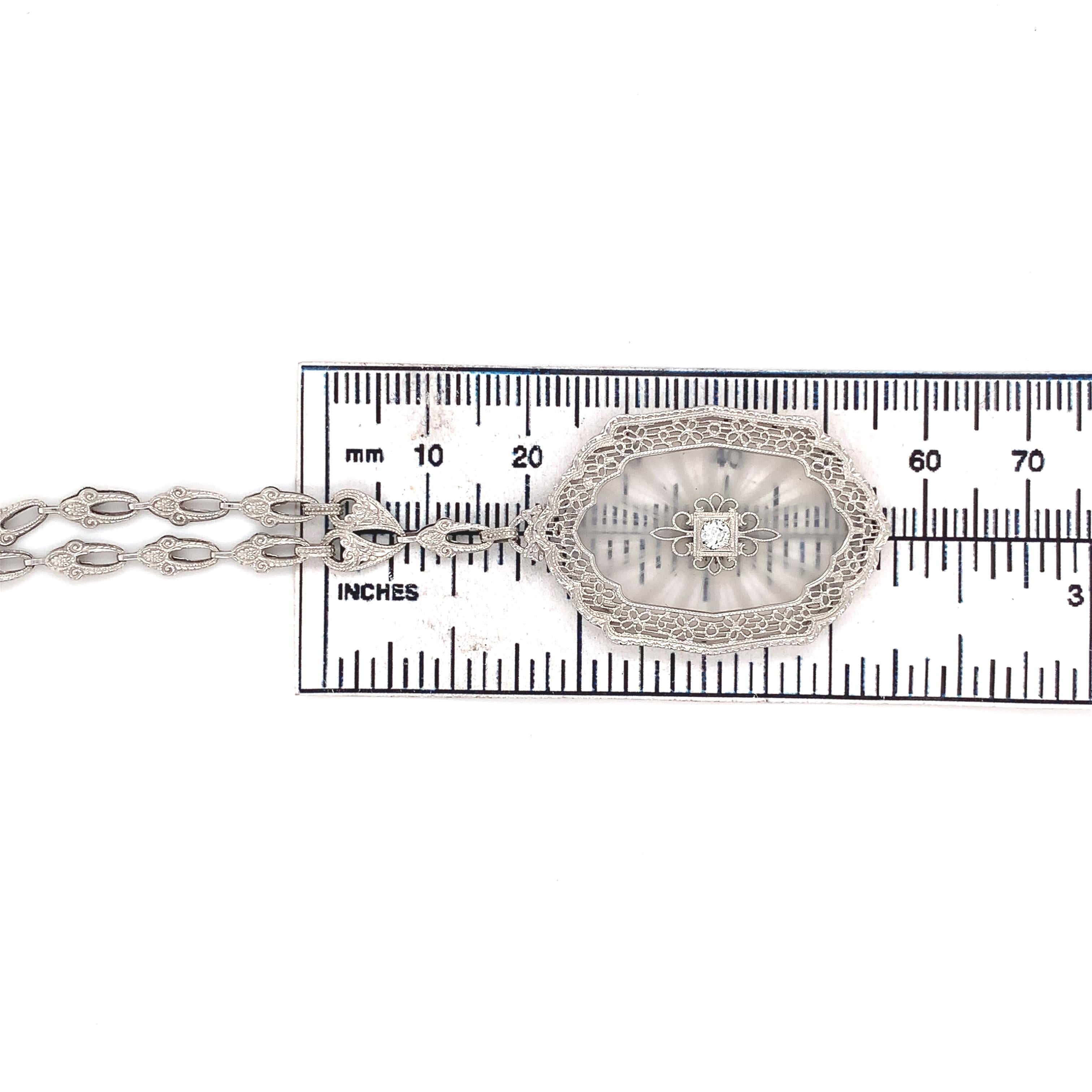14K Filigrane Bergkristall-Diamant-Halskette mit gegossener Gliederkette im Angebot 2