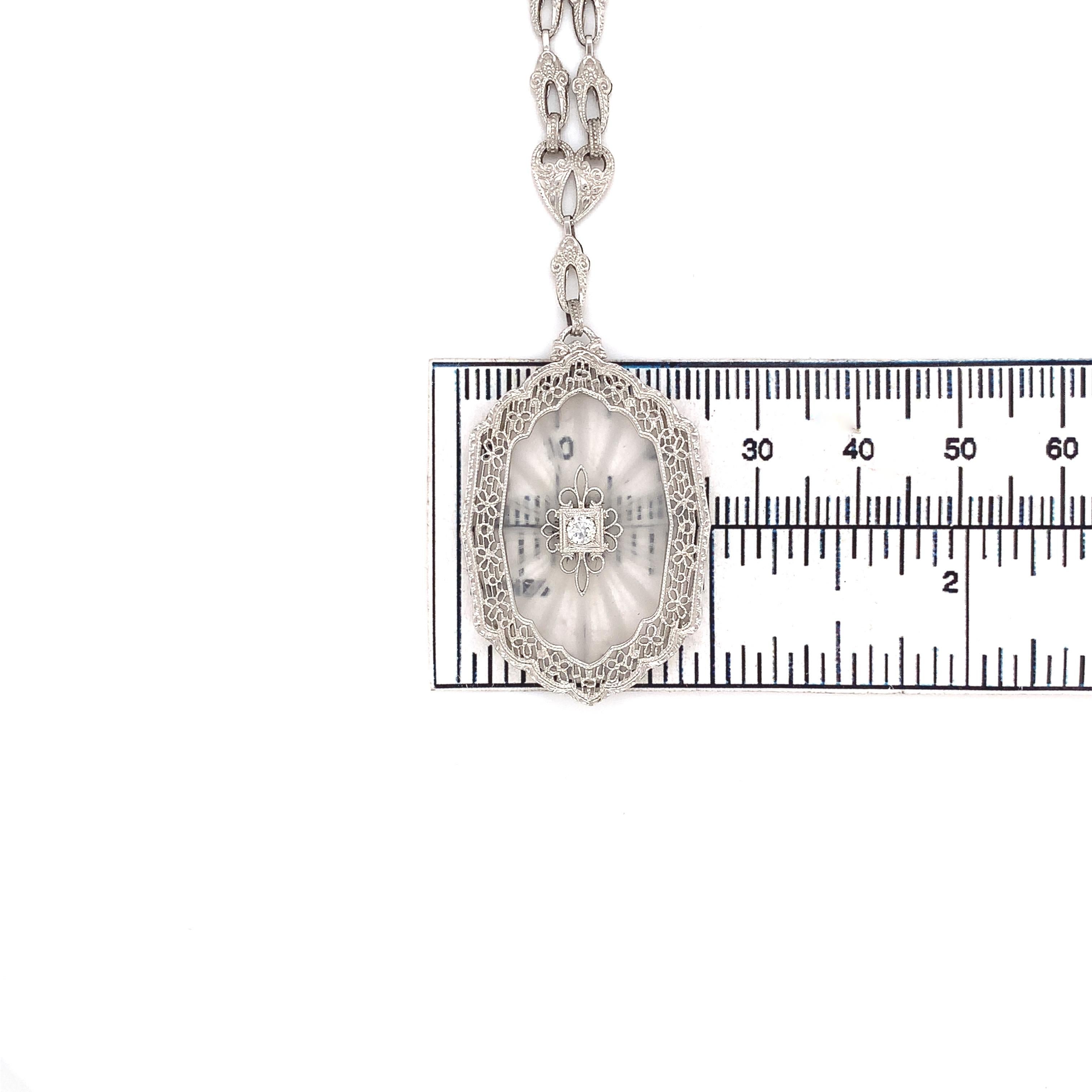 14K Filigrane Bergkristall-Diamant-Halskette mit gegossener Gliederkette im Angebot 3