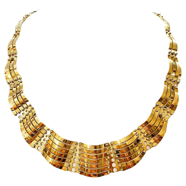 Interlocking Chain Wave 14k Fine Italian Yellow Gold Interlocking Wave Necklace 16