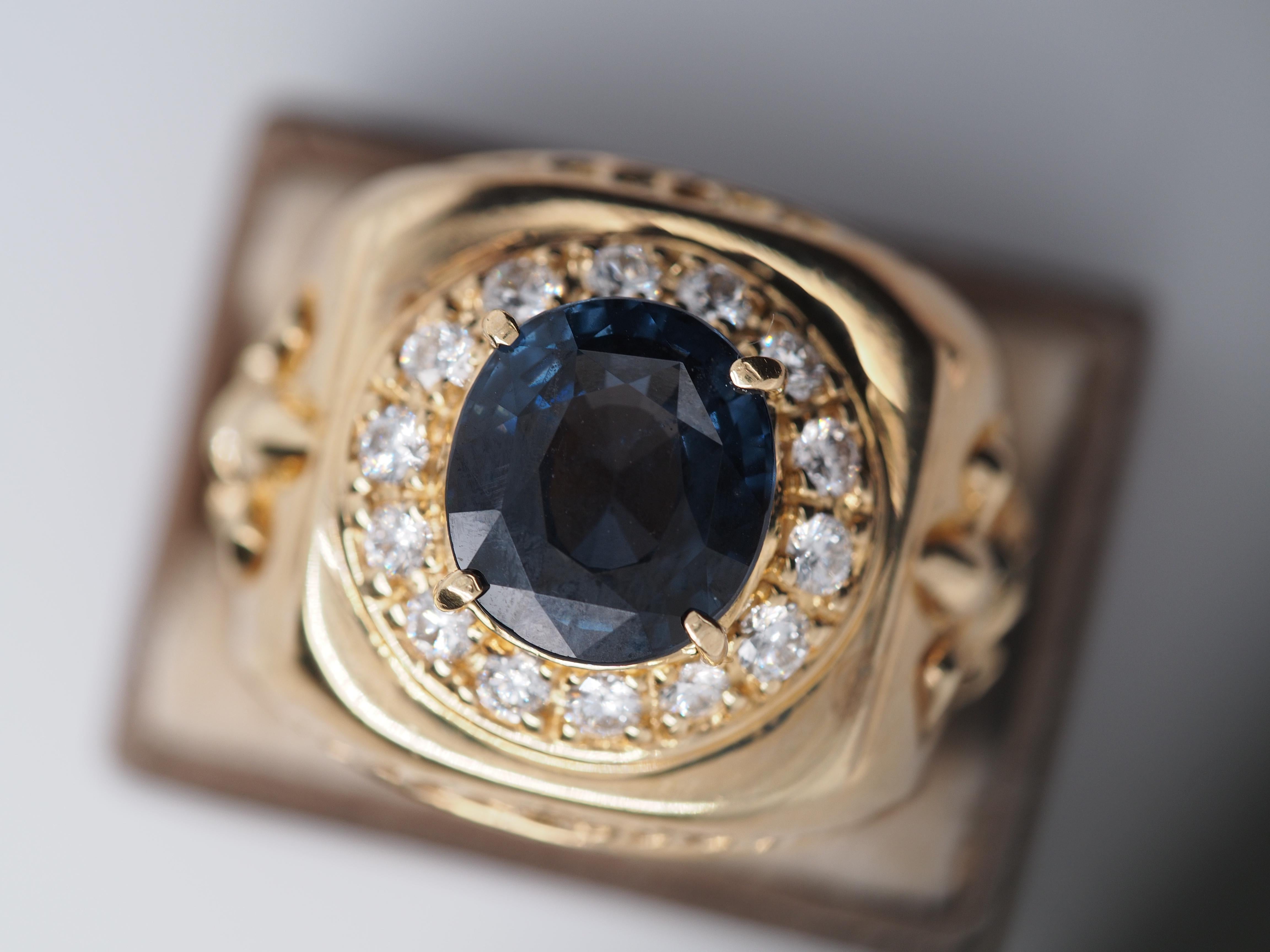 Women's or Men's 14k Fleur De Lis Mens Diamond and Spinel Ring For Sale