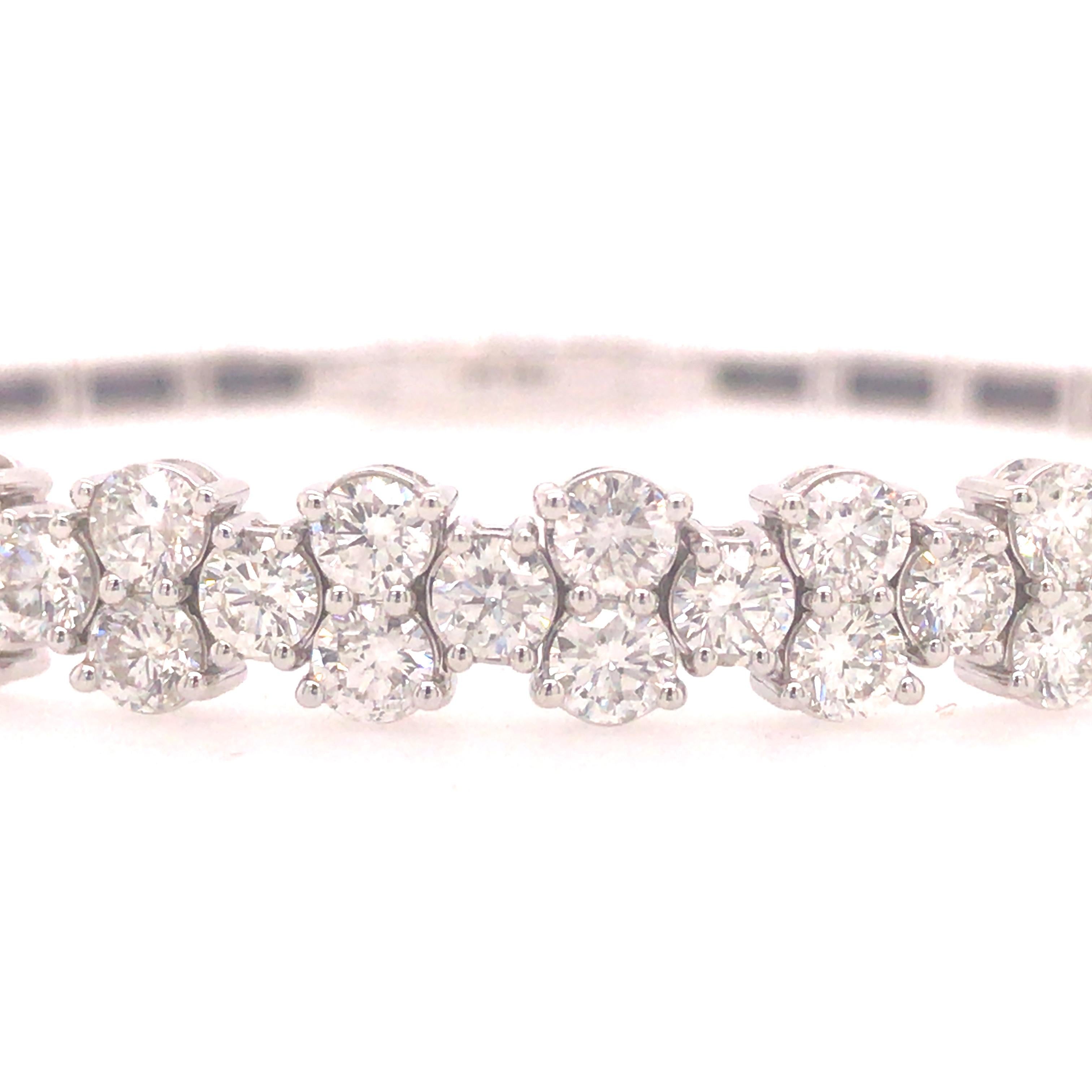 Round Cut 14K Flexible Diamond Bangle White Gold