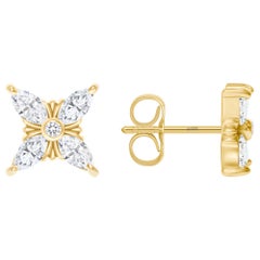 14K Ohrstecker im floralen Stil mit Diamanten im Marquise-Schliff