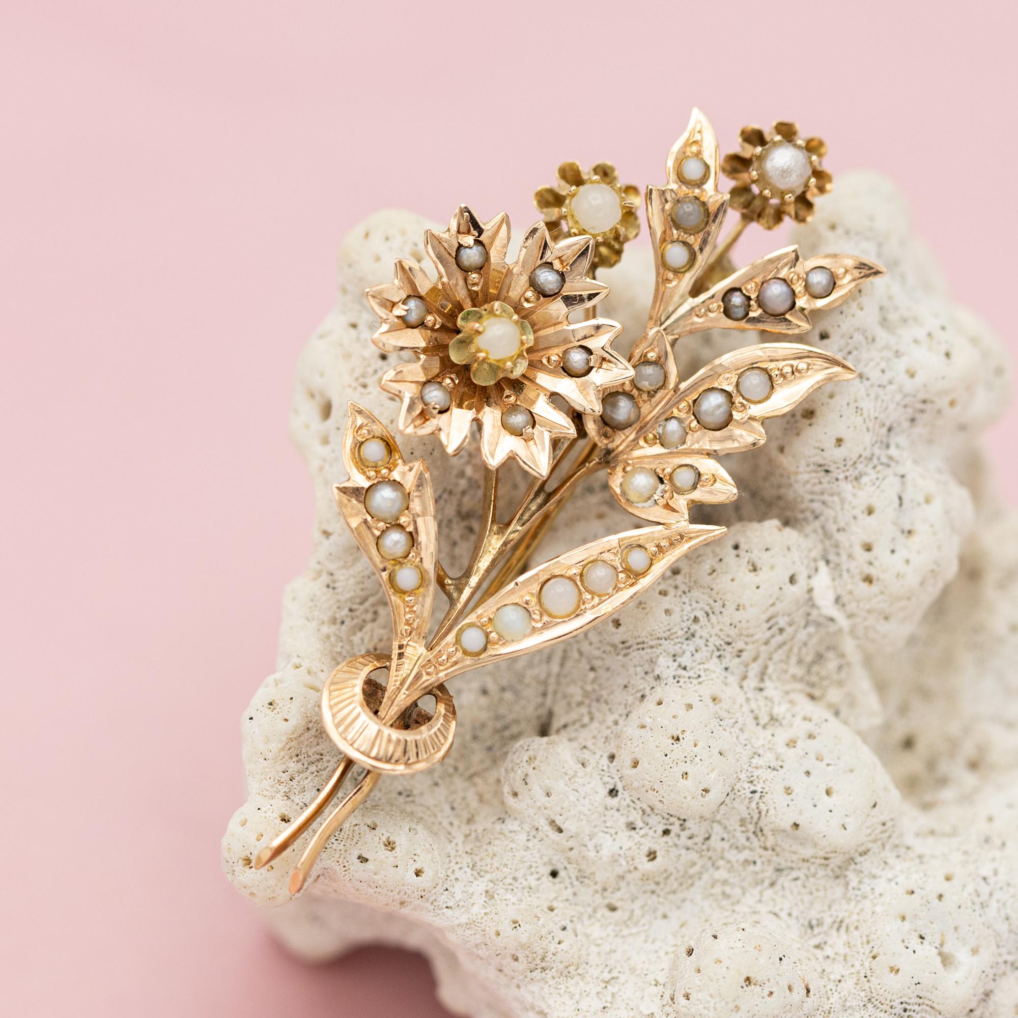 Broche Victoriano Floral 14k - Art Nouveau Europeo Joya temática floral en venta 7