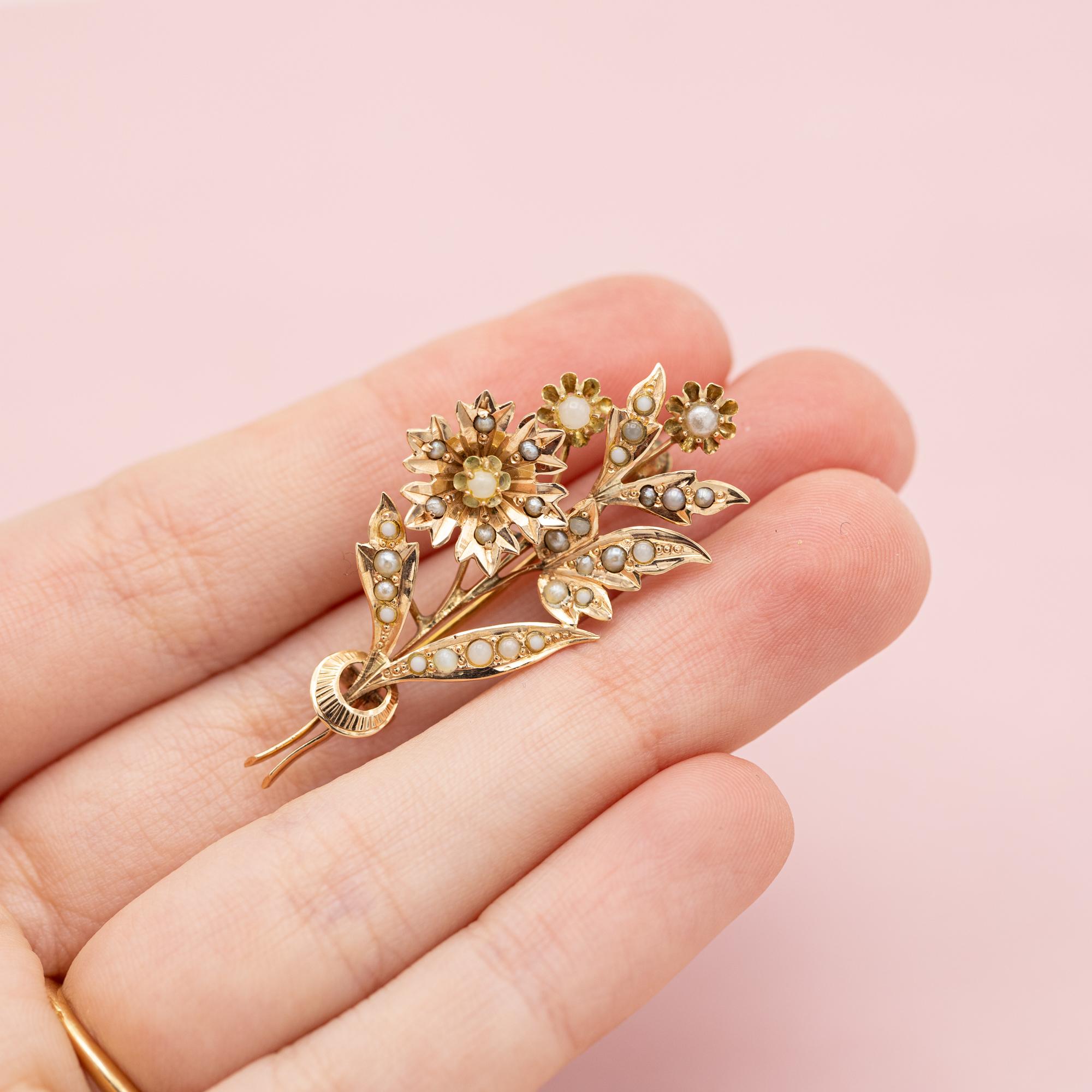 Broche Victoriano Floral 14k - Art Nouveau Europeo Joya temática floral en venta 9