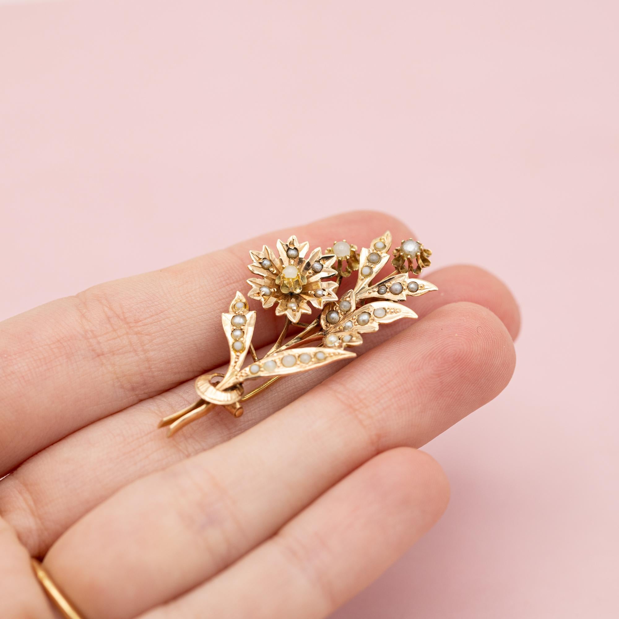 Broche Victoriano Floral 14k - Art Nouveau Europeo Joya temática floral en venta 10