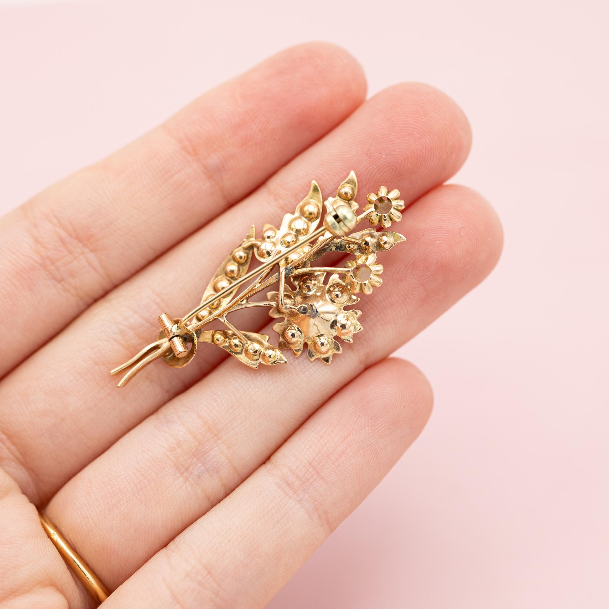 Broche Victoriano Floral 14k - Art Nouveau Europeo Joya temática floral en venta 11