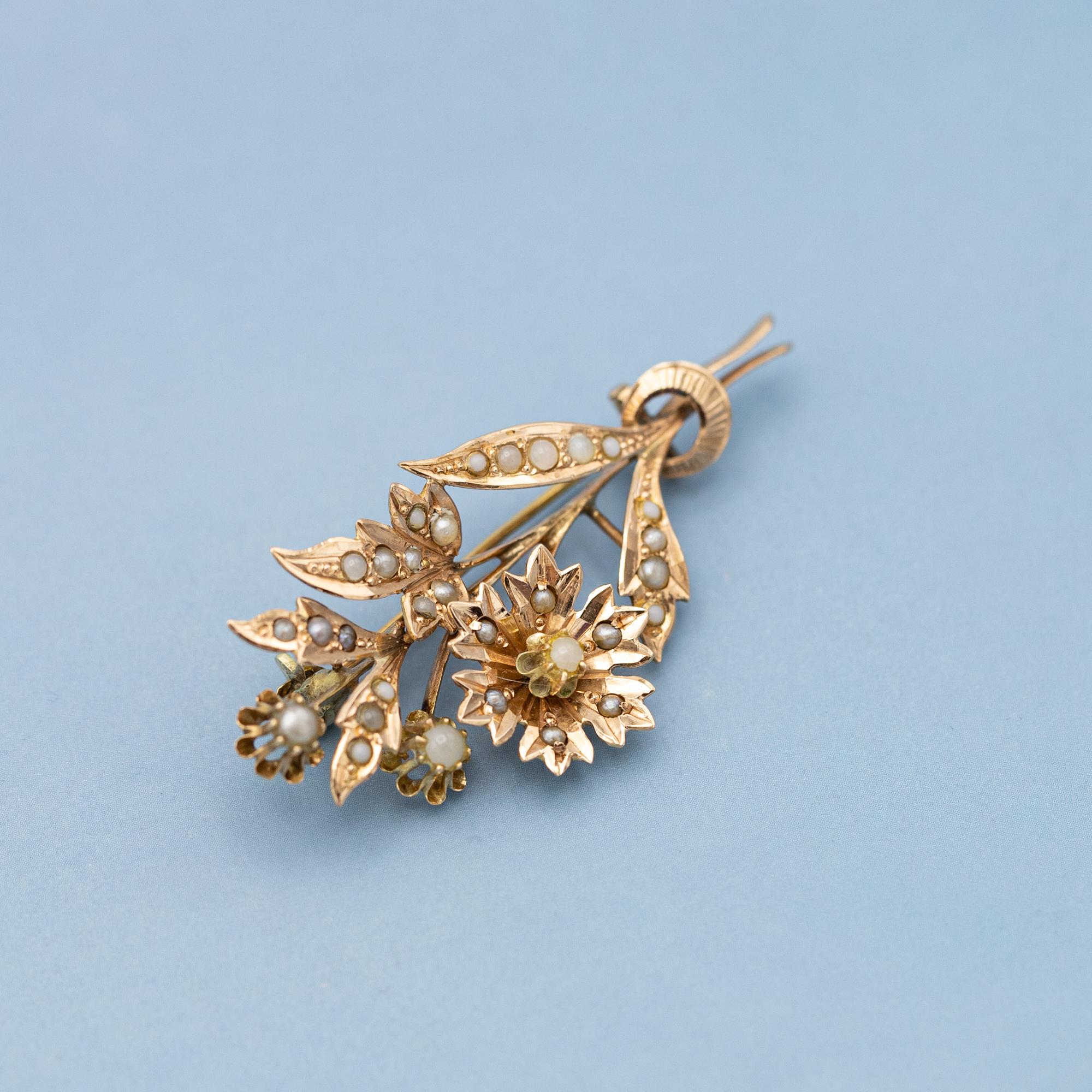 Broche Victoriano Floral 14k - Art Nouveau Europeo Joya temática floral en venta 1