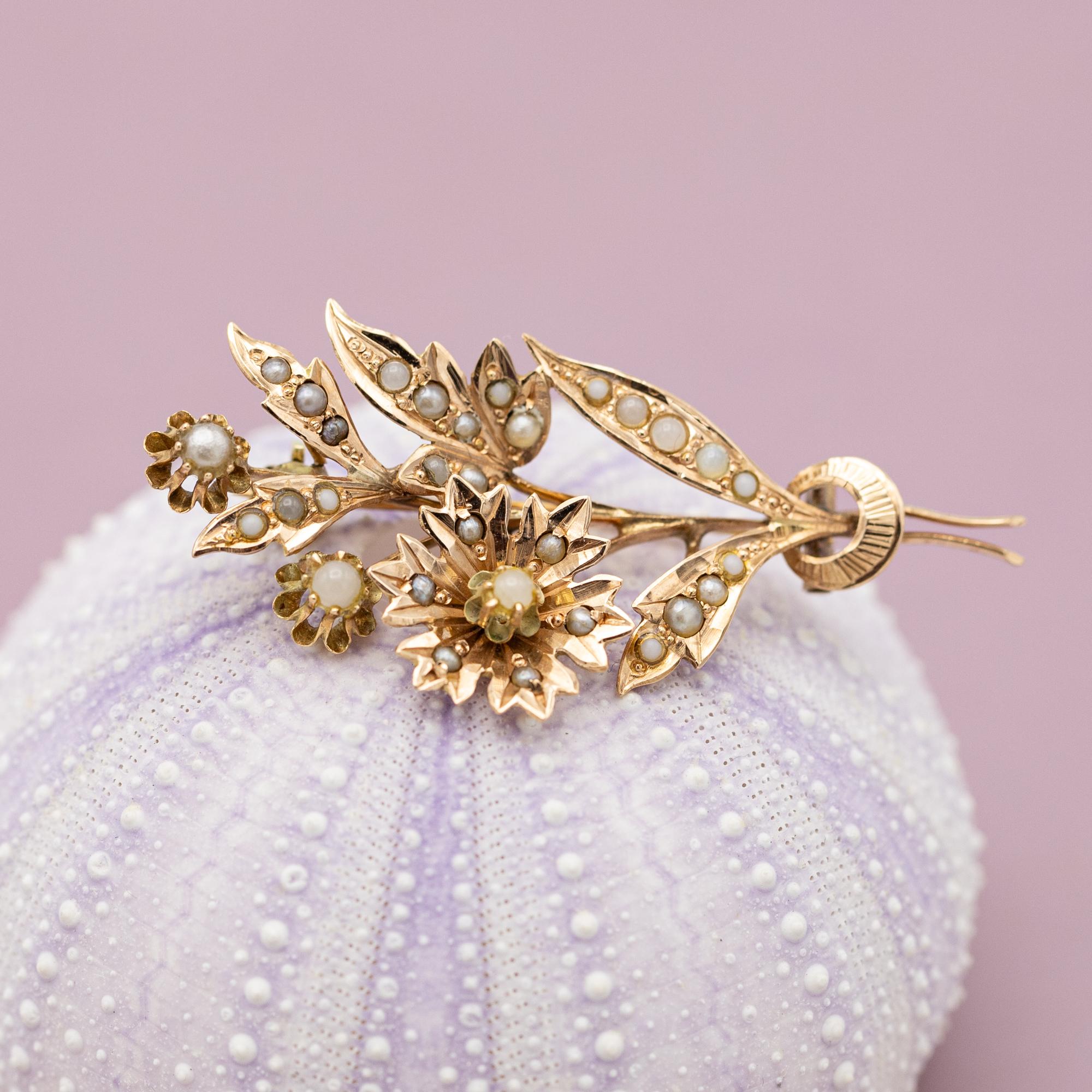Broche Victoriano Floral 14k - Art Nouveau Europeo Joya temática floral en venta 5