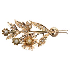 Spilla vittoriana floreale 14k - Gioiello europeo Art Nouveau a tema floreale