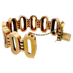 14K Florentine Finish Oval Links Hinged Convex Retro Bracelet