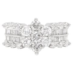 14k Flower Diamond Ring Natural Diamonds Solid White Gold