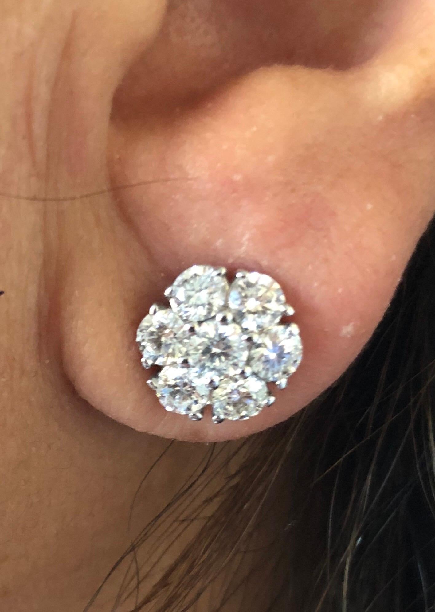 Modern 14 Karat Flower Shaped Diamond Earrings 3.50 Carat For Sale