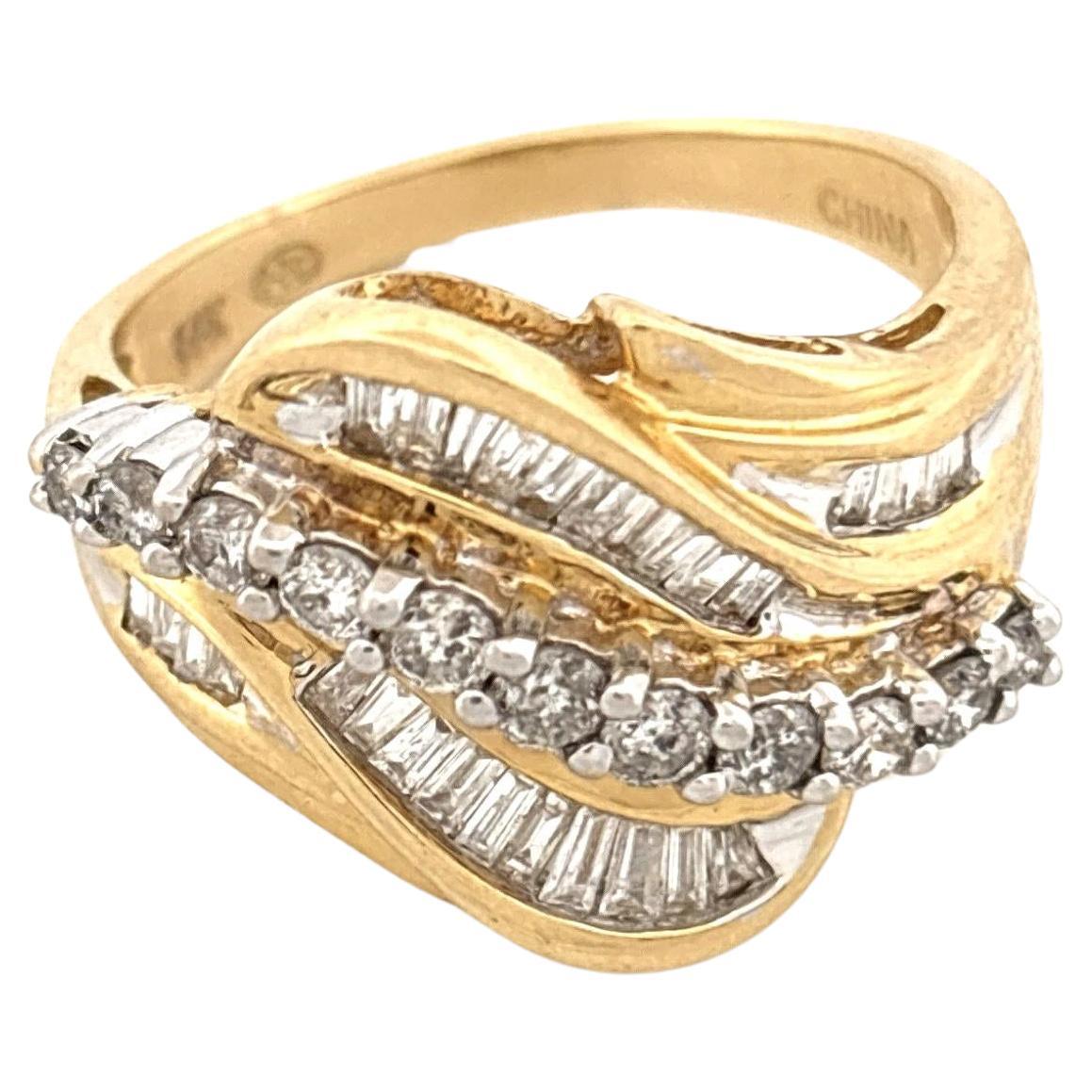 Bague en or jaune 14K avec diamants, fin du 20e siècle, Unisexe