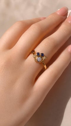 14k Funny Krabben-Goldring mit Opal, Saphiren und Diamanten