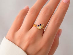 14k Funny Crab Gold Ring with Opal, Sapphires and Diamonds