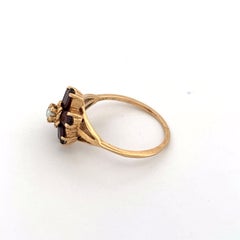 Antique 14K Yellow Gold Garnet Flower Ring with Seed Pearl Center