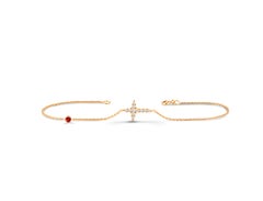 14k Gold 0.13 carat Diamond Cross bracelet with Ruby Emerald Sapphire