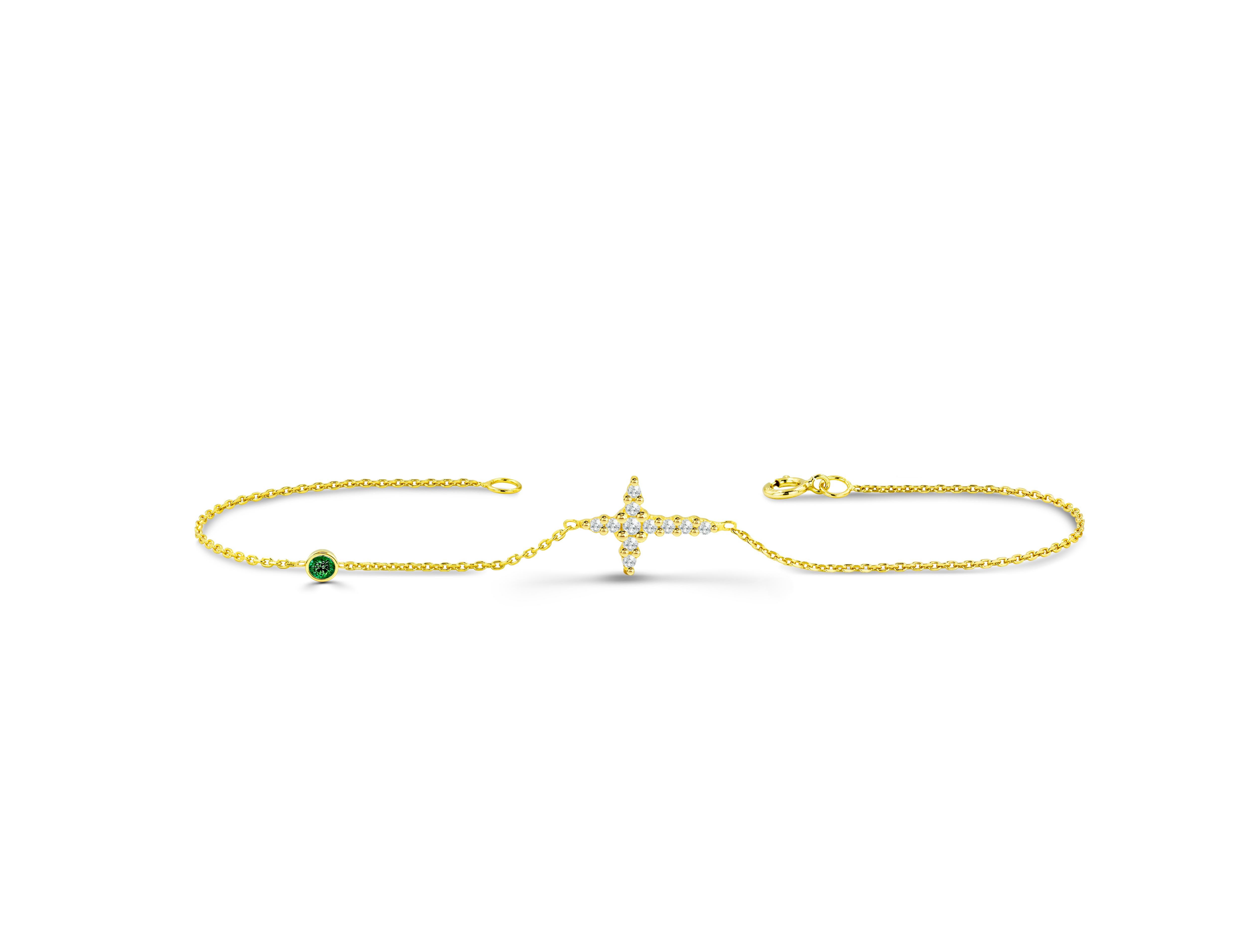 Modern 14k Gold 0.13 carat Diamond Cross bracelet with Ruby Emerald Sapphire For Sale