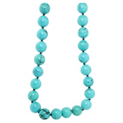 14k Genuine Turquoise Bead Necklace. Round Turquoise Knotted Beads Necklace 18in