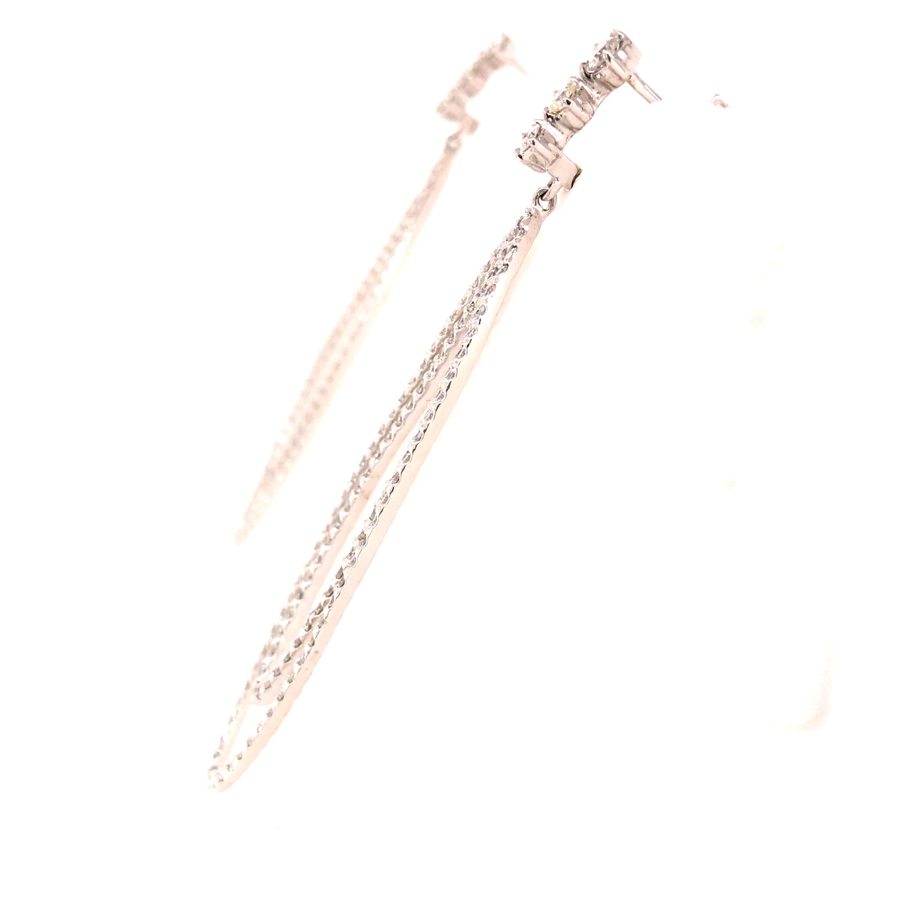 Women's 14 Karat Geometric Diamond Drop Earrings White Gold For Sale