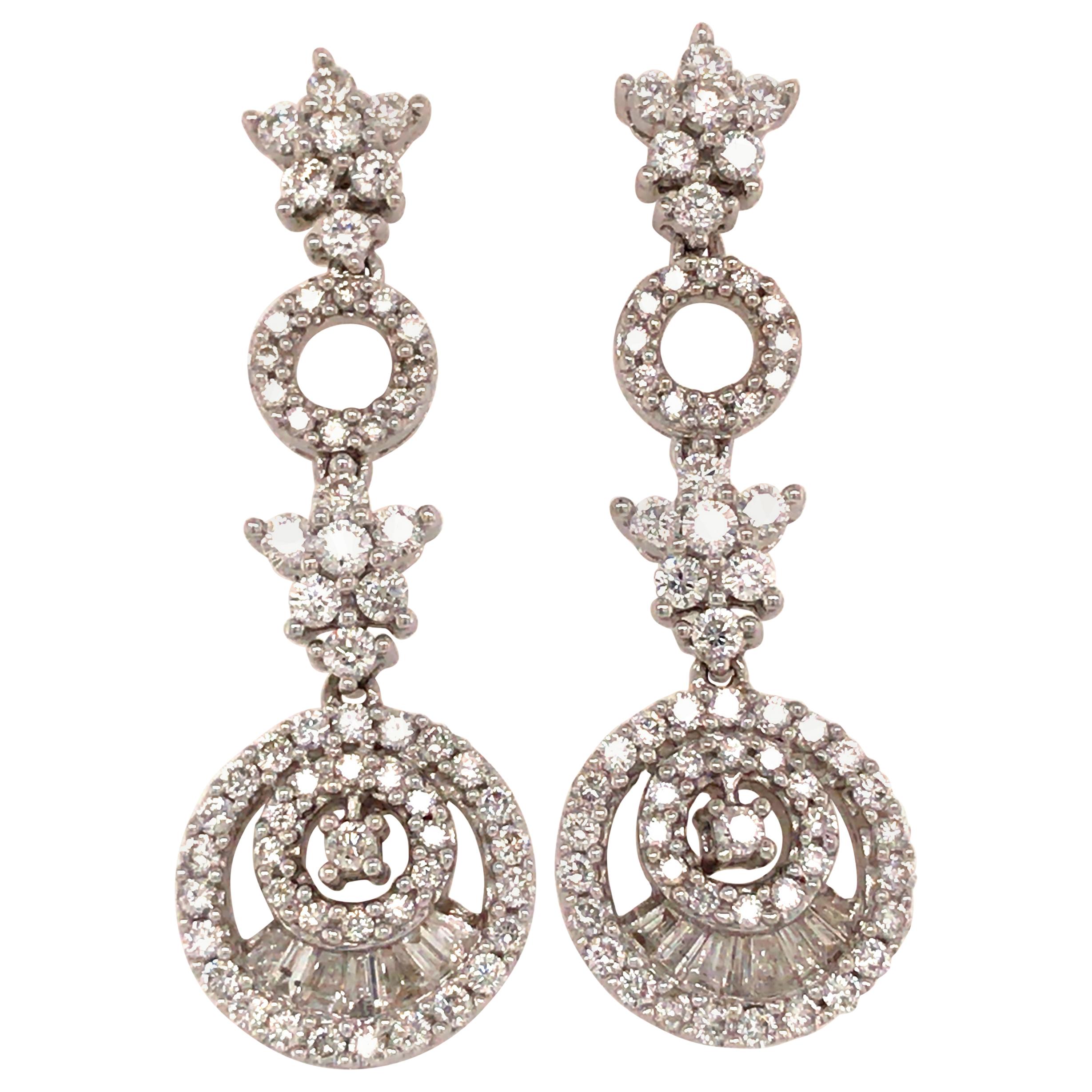 14 Karat Geometric Diamond Hanging Earrings White Gold