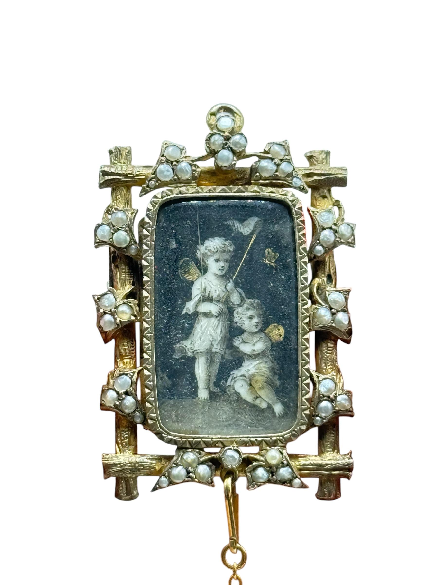 14k georgianische Mini-Mini-Gemälde-Memento-Brosche im Angebot 6