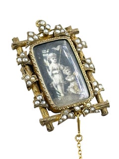 14k Georgian Mini Painting Memento Brooch