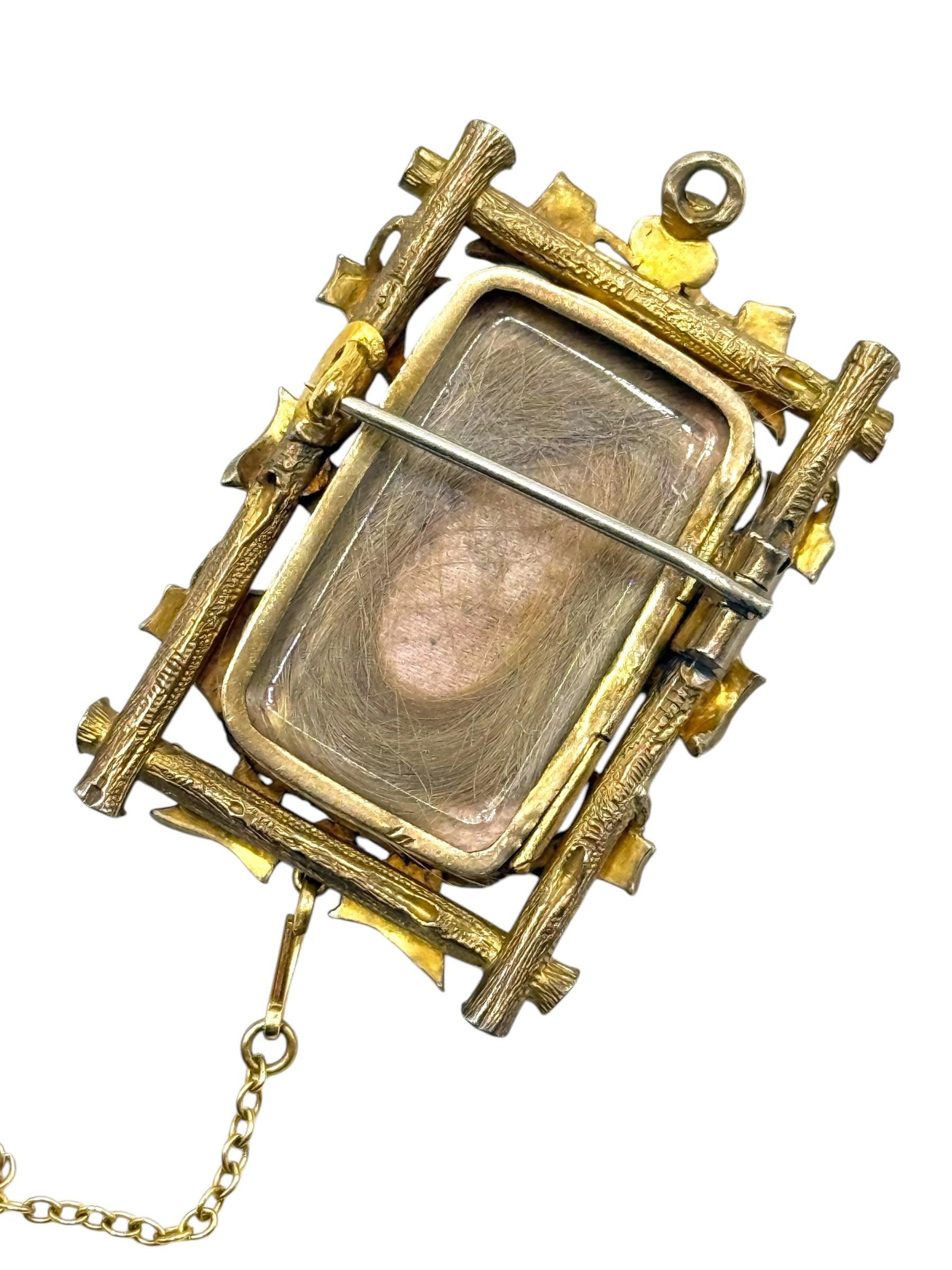 14k georgianische Mini-Mini-Gemälde-Memento-Brosche im Zustand „Gut“ im Angebot in San Francisco, CA
