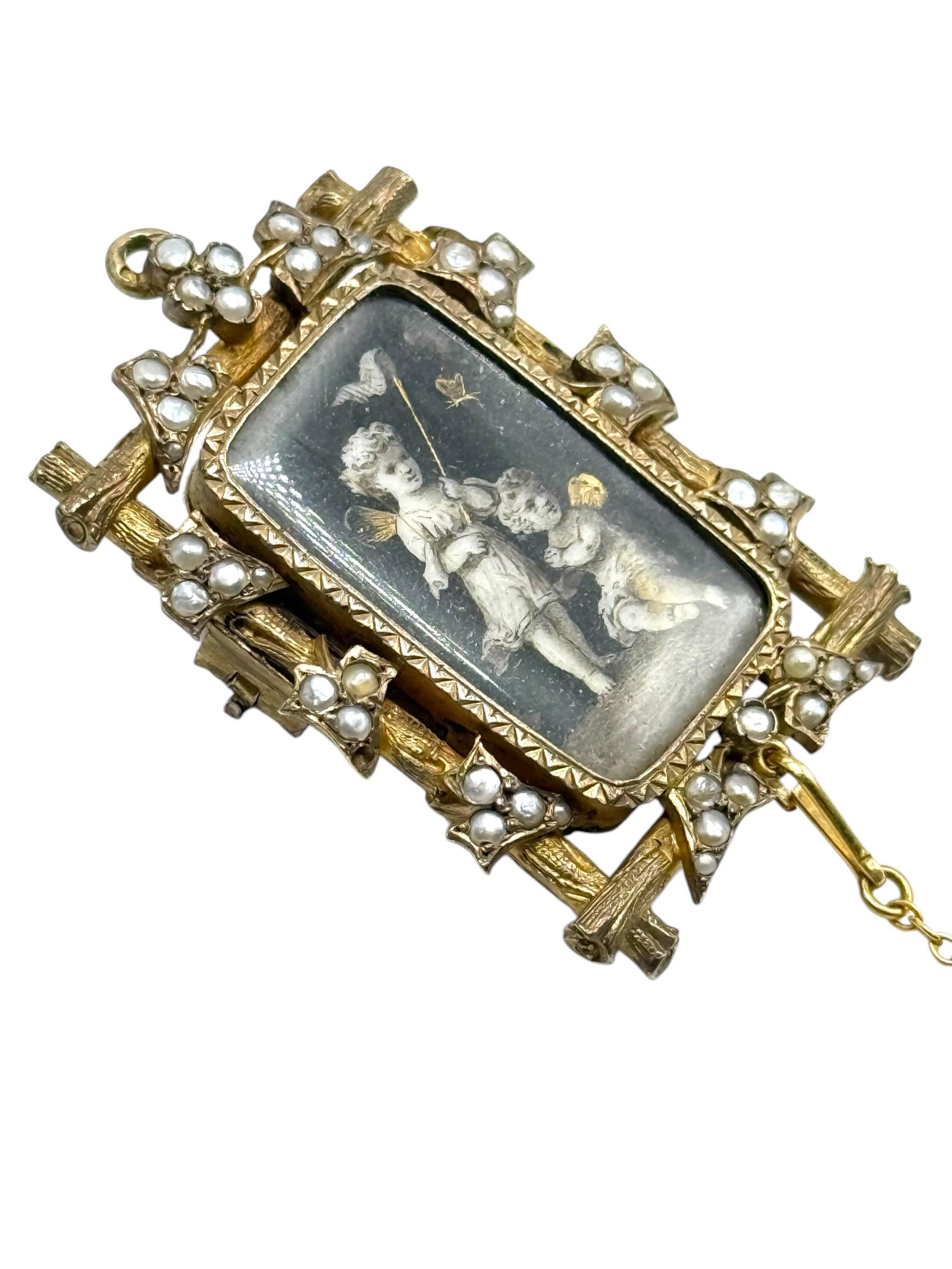 14k georgianische Mini-Mini-Gemälde-Memento-Brosche im Angebot 2