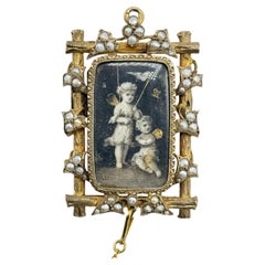 14k Georgian Mini Painting Memento Brooch