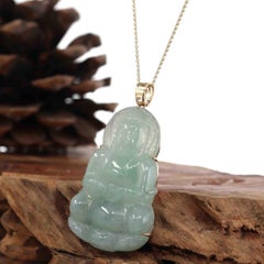 14k "Goddess of Compassion" Genuine Burmese Jadeite Jade Guanyin Necklace