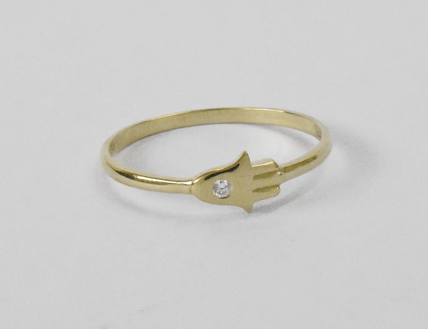 For Sale:  14k Gold 0.02 Carat Diamond Hamsa hand Ring  4