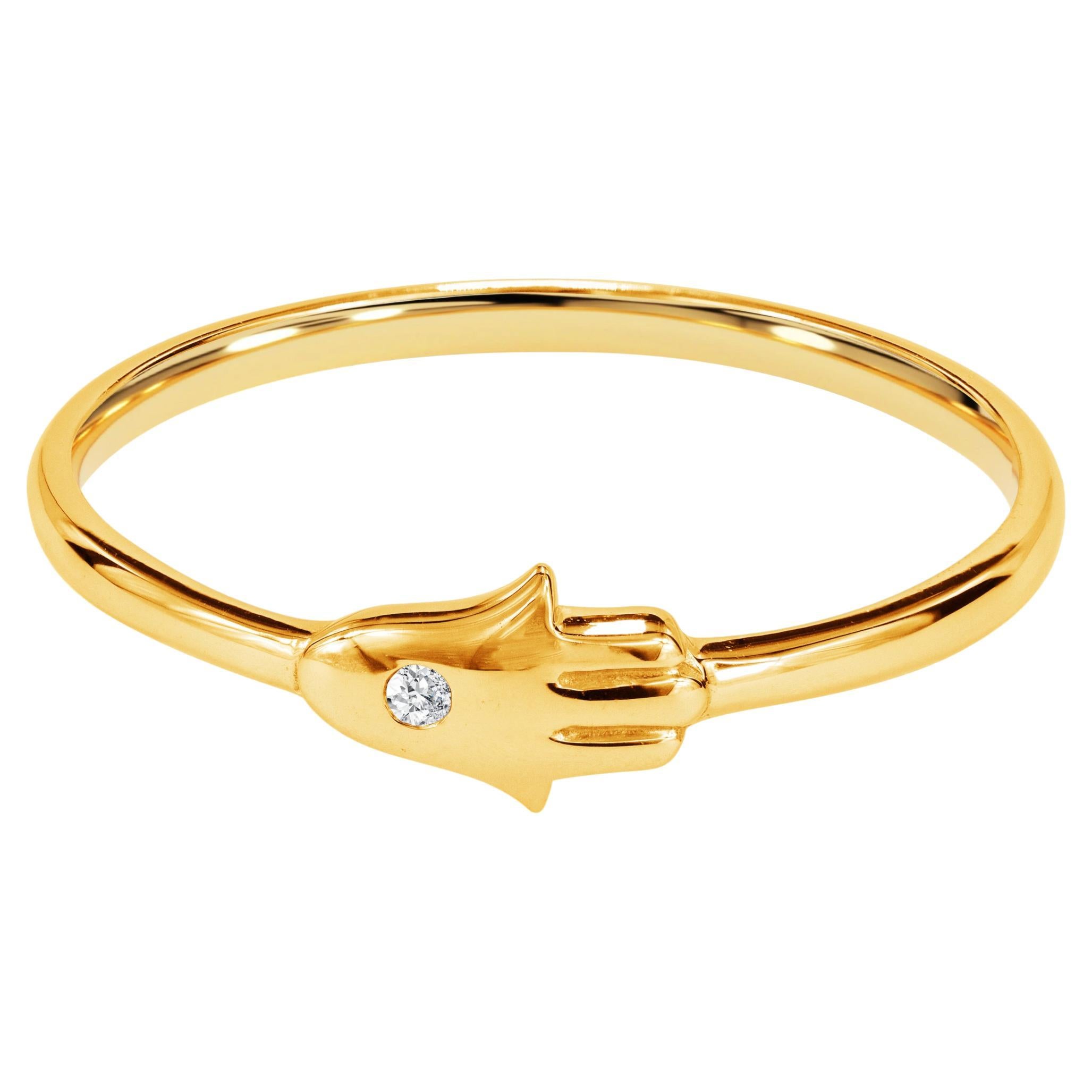 14k Gold 0.02 Carat Diamond Hamsa hand Ring 