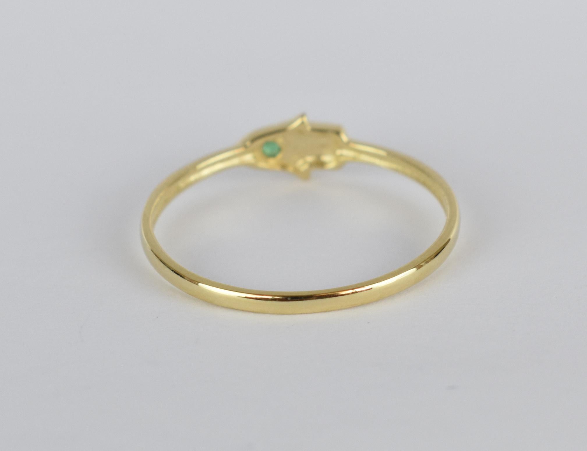 For Sale:  14k Gold 0.02 Carat Emerald Hamsa Hand Ring  7