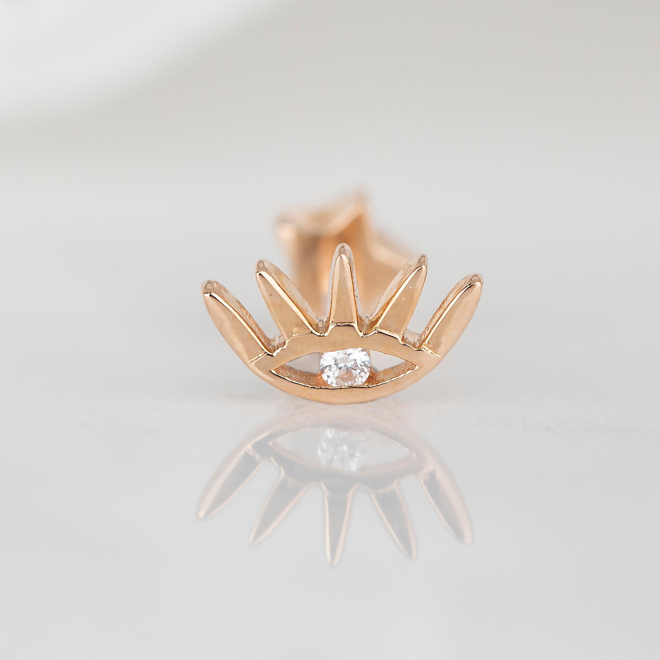 14K Gold 0,02 Karat Diamant-Ohrring mit Auge durchbohrt, Gold-Diamant-Ohrring (Moderne) im Angebot