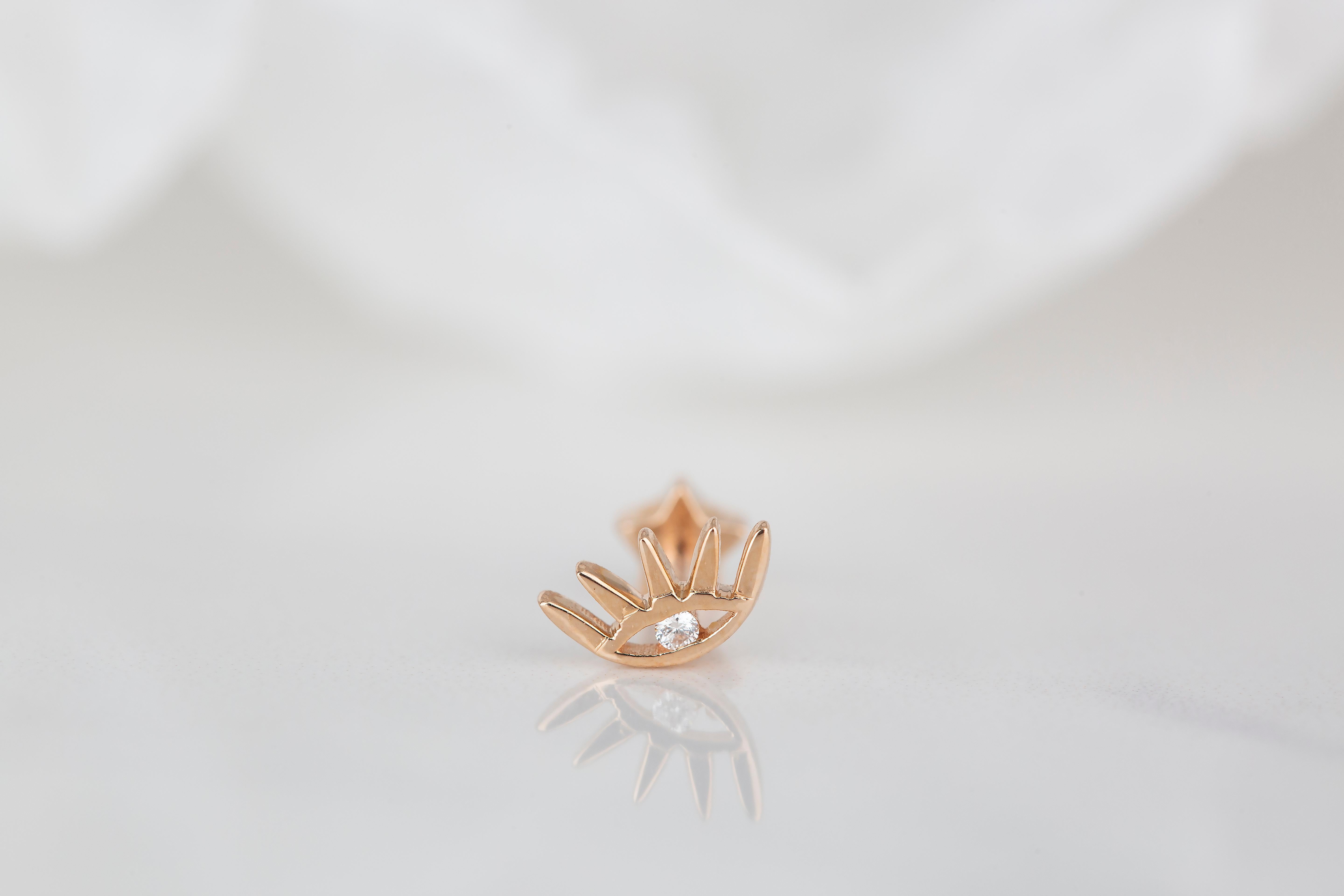 14K Gold 0,02 Karat Diamant-Ohrring mit Auge durchbohrt, Gold-Diamant-Ohrring (Baguetteschliff) im Angebot